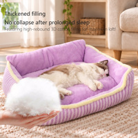 Coussin-lit pour animaux de compagnie en peluche rayée, doux et chaud en polaire, rectangle, pour chats d'intérieur et petits chiens, OEM ODM