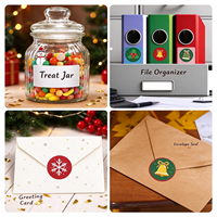 Autocollants en rouleau imprimés sur mesure, étiquettes thermiques directes en couleur, rouleaux d'étiquettes rondes de Noël pour l'emballage de cadeaux