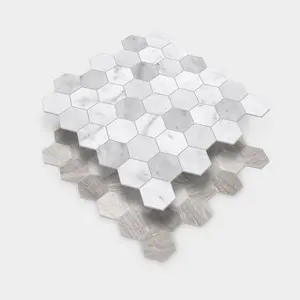 Sunwings Hexagon Peel and Stick Tile | Stock en EE. UU. | Parpadeo de mosaico compuesto de piedra de aspecto de mármol para azulejo de pared de cocina