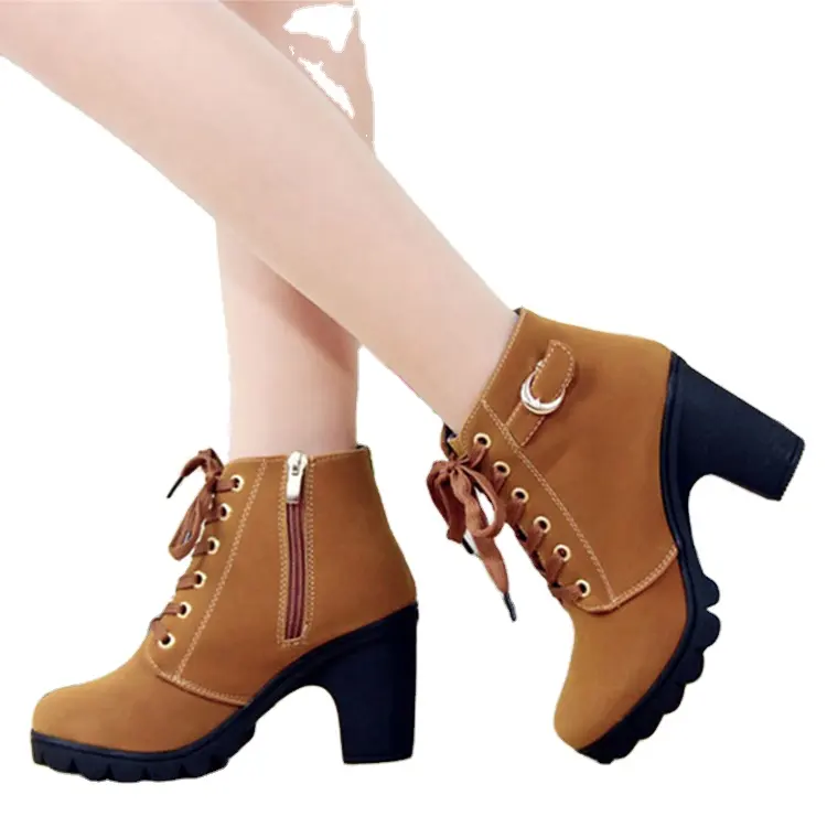 New High Heel Chunky Heel Women's Casual Boots Muffin Platform Ankle Boots round Head Martin Booties Wholesale