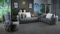 Sofá Turco de Lujo Ligero Chesterfield en Tela, Sofá Esquinero en Ángulo Recto con Decoración Dorada, Superventas al por Mayor GSC50-GSC51