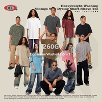 Pakaian Pria BE |   Pakaian Jalanan Retro Gaya Amerika Musim Panas, Bahan Tebal, Lengan Pendek, Bernapas, Polos, Longgar, Katun Murni