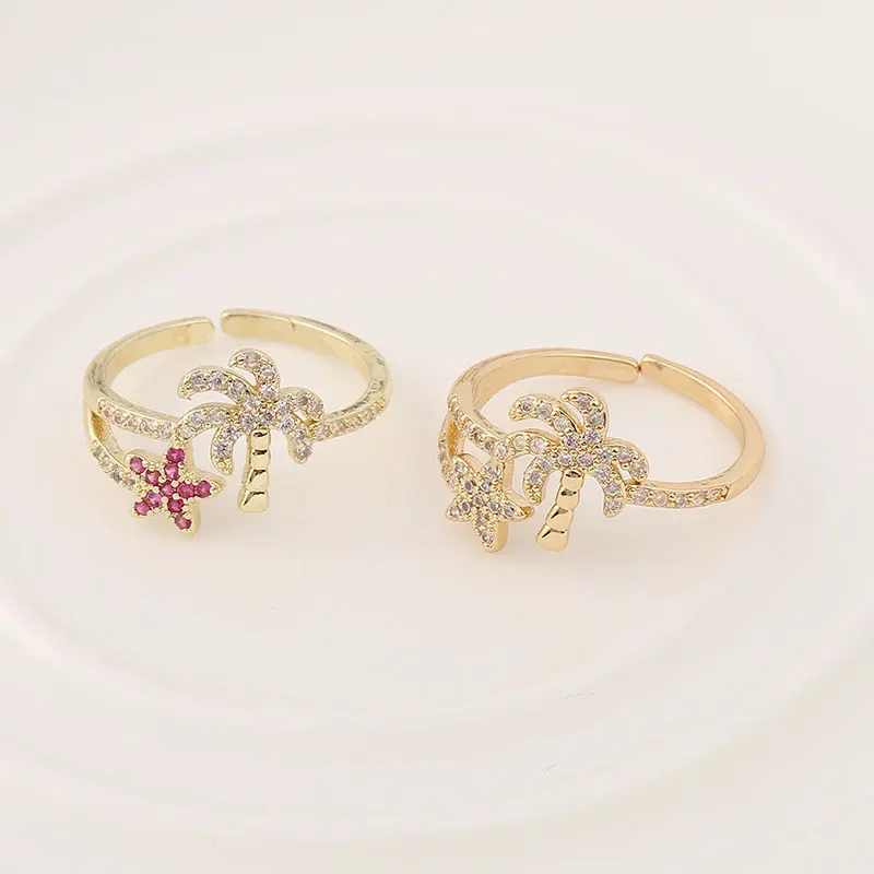 ENSHIR แหวนเครื่องประดับทองเหลืองเคลือบทอง18K,แหวนรูปดอกไม้มะพร้าวสำหรับเป็นของขวัญแก่คุณผู้หญิง