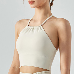 Women Halter Criss Cross Back Yoga Bra Padded Stretch Athletic Sports Bra Low Support Pilates Gym Workout Crop Tank Top OEM ODM - Product Image 1