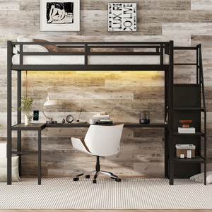 <span class=keywords><strong>Lit</strong></span> superposé multifonctionnel moderne en métal, taille double, avec bureau, armoire et éclairage LED pour école, hôtel, villa, hôpital, chambre à coucher, appartement - Product Image 2
