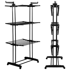 SANIPRO Vente en gros d'usine Étagères de rangement pliables à 4 niveaux pour serviettes <span class=keywords><strong>Séchoir</strong></span> à linge <span class=keywords><strong>extensible</strong></span> <span class=keywords><strong>Séchoir</strong></span> à vêtements avec roulettes - Product Image 2