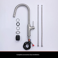 Robinet de cuisine monocommande en acier inoxydable 304 brossé, à poser sur comptoir, avec cartouche céramique, eau chaude/froide, bec extractible rotatif