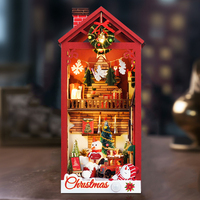 Kit de recoin de livre de bricolage miniature 3D Puzzle en bois maison de poupée assemblage modèle de construction serre-livres avec meubles lumière LED cadeaux de noël
