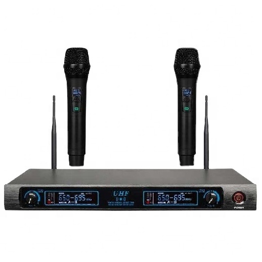 Handheld A-800 UHF Wireless Microphone Omni-directional Noise Cancelling LED Lights Flexible Speaker Metal + ABS 2 Channel
