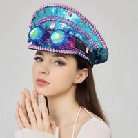 Chapeau Steampunk à Paillettes et Clous avec Lunettes de Protection et Strass pour Festival Burning Man, Vente en Gros, MOQ 3