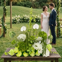 Modische Grüne Hochzeitsblumen-Arrangement Künstliche Dunkelgrüne Anthurium-Hortensien-Blumen Tischdekoration für Partydekoration