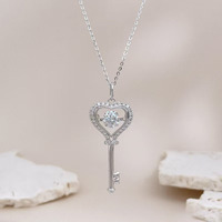 Collier ras du cou ajustable en argent sterling 925 avec diamant de laboratoire unique en forme de cœur battant, clé d'amour, pour femme, délicat