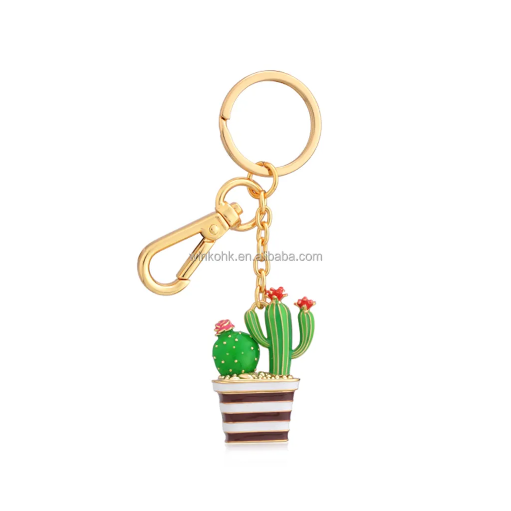 Bán Hot Keychain 3D sống động kim loại cây xương rồng với planter đầy màu sắc Epoxy Lady Túi xách quyến rũ trang trí