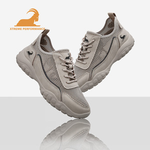 Custom LOGO in Ready Stock Leather Mesh Upper Breathable Hand Made Sewing Men Cool Summer Casual Sport Sneakers Shoes - Product Image 3