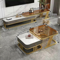 Ensemble de table basse et meuble TV extensible moderne de luxe or et blanc avec rangement YOUTAI