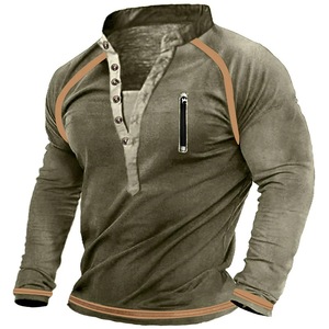 OEM ODM Vêtements pour hommes de style vintage, col en V, manches longues, surdimensionnés, taille plus <span class=keywords><strong>3XL</strong></span>, t-shirts pour l'extérieur - Product Image 5