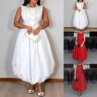 Robe de soirée élégante pour femme, sans manches, col rond, taille haute, ourlet ballon, robe longue de soirée décontractée, en stock