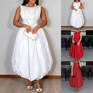 Robe longue <span class=keywords><strong>de</strong></span> soirée élégante pour <span class=keywords><strong>femme</strong></span>, sans manches, col rond, taille haute, dos nu, ourlet ballon fluide, en stock pour la vente en gros, idéale pour les vacances - Product Image 3