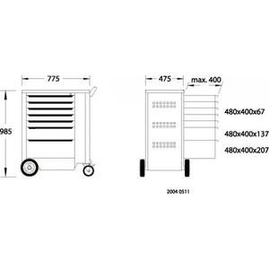 GEDORE - 1640739 <b>Tool</b> trolley with 7 drawers 985x775x475mm - EAN 4010886836484 <b>ROLLING</b> WORKSHOPS ROLLER CABINETS - Product Image 5