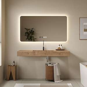 Rock Slab <span class=keywords><strong>Fondo</strong></span> de vidrio transparente Baño Gabinete estriado Combinación Luz Lujo Gama alta Personalización Tocador texturizado - Product Image 5
