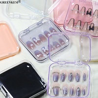 Conteneur de stockage de pointes d'ongles, boîtes d'affichage transparentes à plateau rose, boîte d'emballage de manucure anti-poussière à presser