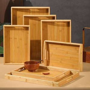 Ensemble de plateaux de service en bambou rectangulaires, plateaux en bois naturel pour le thé, le café, la maison, la cuisine, la salle à manger, décoration, cadeau - Product Image 1