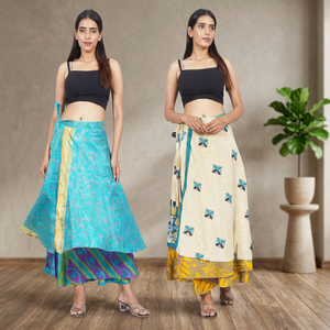 Chiffon 100% soie satinée à imprimé floral |   Jupe longue bohème pour femme, respirante, longueur genou, taille normale - Product Image 1