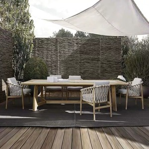 High End Modern Outdoor Dining Set Courtyard Homestay Waterproof Sunproof Teak Woven Rattan Dining Chairs Outdoor <b>Patio</b> - Product Image 1