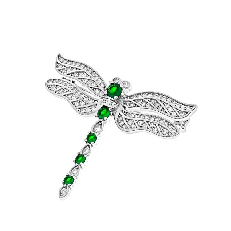 Luxo atacado 925 sterling silver colorido strass libélula pin broches para mulheres vestidos
