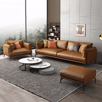 Ensemble de canapés sectionnels en cuir véritable de luxe au design nordique moderne, canapé-lit, confort nuageux haut de gamme, coussins mélangés, vie à la maison