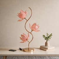 Lampe de bureau romantique en or rose, lampe de chevet vintage française en forme de lotus rose, lumière décorative élégante pour le bureau, idéale pour un cadeau