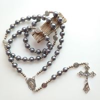 Collier chapelet catholique en perles d'imitation de haute qualité 2023, plaqué argent antique, fait main, pour mariage