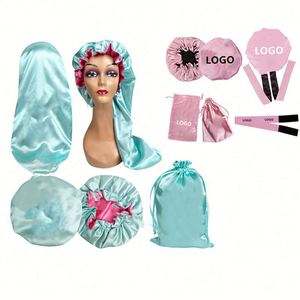 Bonnet de nuit en satin double couche réglable pour femme, réduit la friction, prévient les frisottis, pour cheveux bouclés naturels - Product Image 1
