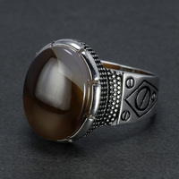 Bagues personnalisées en argent 925, style turc, bague chinoise 925 avec pierre ovale en onyx, bijoux en argent pur