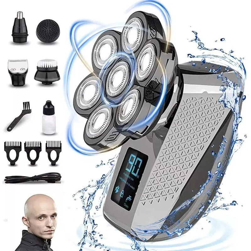 5 in 1 Head electric Shaver Electric Razor Mens Hair Clippers Cordless Hair Trimmer with Rotary Bald Head Shaver