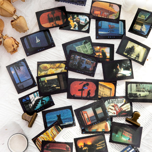 50 fogli/confezione Materiali fai da te con scenari retrò per quaderni di dimensioni ridotte, serie What Time Is IT Over There, adesivi per collage - Product Image 4