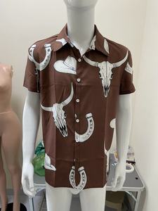 Chemises décontractées d'été pour hommes, style western cowboy, extensibles dans quatre directions, à manches courtes, coupe ample, avec imprimé tête de taureau, fer à cheval et chapeau - Product Image 6