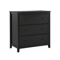 Commode de salon moderne en MDF mélaminé noir avec 3 grands tiroirs