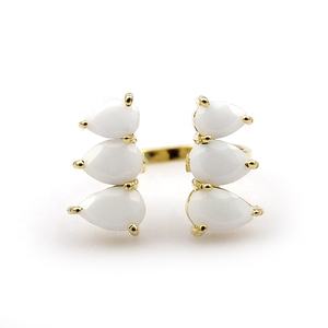 Rosa Calcedonia piedras preciosas Latón chapado en oro ajustable punta conjunto pera forma Hip Hop hecho a mano diseñador moda anillo regalo al por mayor - Product Image 6