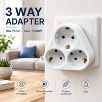 Prise EU 3 voies avec adaptateur de prise 16A 250V 3500W IP20 Protection enfant PP Ignifuge Cuivre pour usage hospitalier