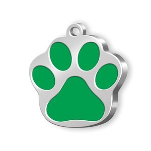 Placa de Identificación para Mascotas, Pequeña, con Huella de Pata Verde, de Metal - Product Image 1