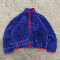 Logo brodé personnalisé bloc de couleur Patch fermeture éclair poche vierge unisexe Sherpa laine surdimensionné fermeture éclair Sherpa polaire veste pour hommes