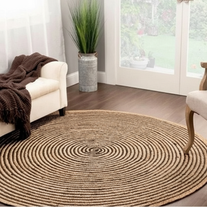 Modern Floral Braided Round Flat Pile <b>Rugs</b> Jute <b>Black</b> Cotton Dori Machine Made Eco-Friendly Anti-Slip Jute Backing Divtik Decor - Product Image 3