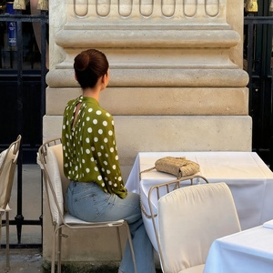 <span class=keywords><strong>Chemise</strong></span> à <span class=keywords><strong>pois</strong></span> de style rétro français, style féminin, haut de gamme, manches bouffantes, nœud, tissu de coton, haut élégant - Product Image 3