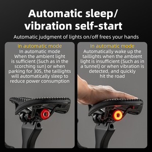 Luz Trasera para Bicicleta Recargable <span class=keywords><strong>ROCKBROS</strong></span>, Sensor de Frenado Inteligente, Luz Trasera COB con Luz de Frenado LED, Resistente al Agua, Alimentada por Batería - Product Image 3