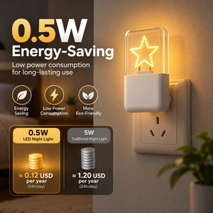 Nouvelle veilleuse étoile mignonne à brancher avec capteur crépusculaire, 3 niveaux de luminosité réglables, LED 0,5W pour chambre d'enfant et chambre à coucher - Product Image 2