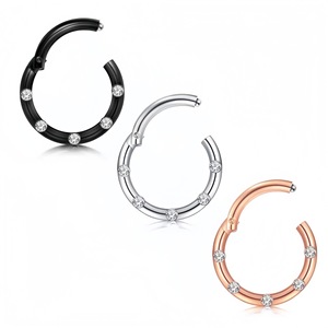 Boucles d'oreilles créoles en acier inoxydable avec zircon, serties de cristaux, bijoux de piercing pour le nez, usage quotidien, en acier 316L, or rose, noir, argent - Product Image 1