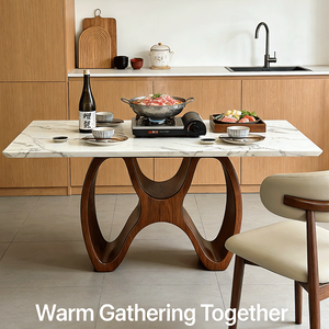 Mesa de Comedor y Sillas de Madera Maciza de Mediados de Siglo, Patas de Mariposa, Estilo Moderno Minimalista, Mesa de Comedor Vintage de Mármol para Apartamentos Pequeños - Product Image 1