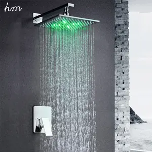 Hm Salle De Bain 10 "Couleur Changeante Pomme De Douche Contemporain À Montage Mural Complet Robinet De Douche LED Ensembles