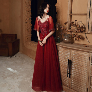 Red Long Wedding Dress A-Line Chiffon With Beading Sweetheart Neckline Vintage Style For Bride Spring Engagement Gown - Product Image 3